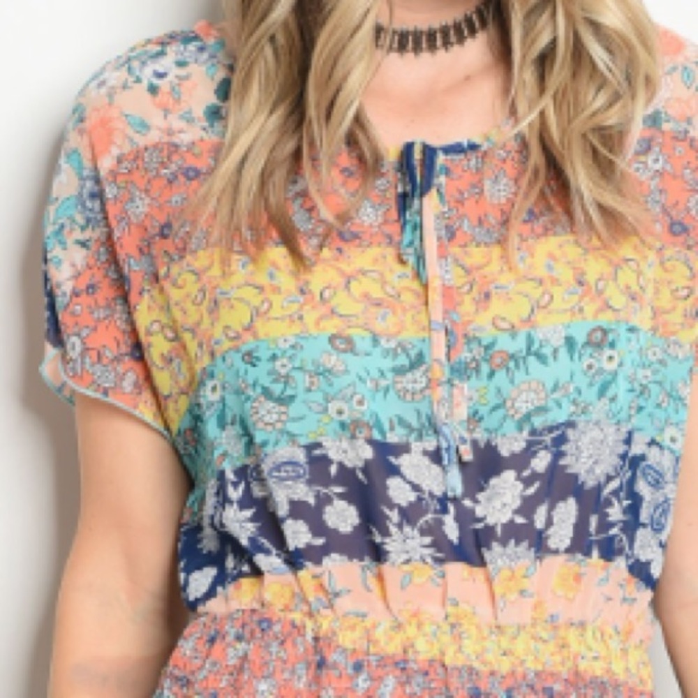 Pastel color block floral Multi Print Dress, New! - Picture 3 of 7